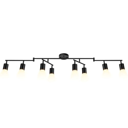 BoostArea LED 8 Light Track Lighting Kit, Black 8 Way Ceiling Spot Lighting, Flexibly Rotatable Light Head for Kitchen, Living Room, Bedroom, GU10 Bulb Not Included - color: 8 Light-Black