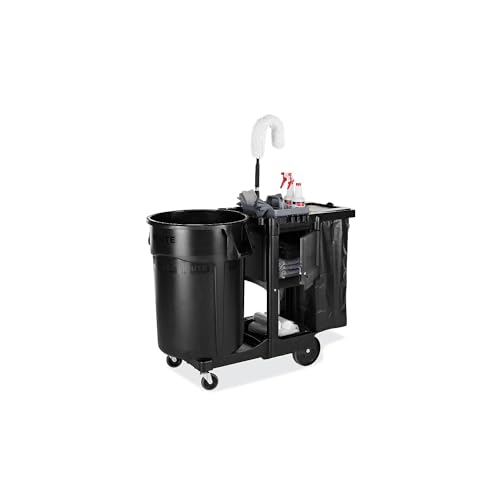 Rubbermaid Commercial Products Executive Series Janitorial and Housekeeping Cleaning Cart with Locking Cabinet, Wheeled with Zippered Black Vinyl Bag, Black, 38.4" H x 21.8" W x 46" L - style: Lockable - Black