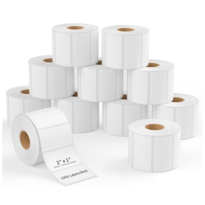 10 Rolls Direct Thermal Label 2x1, Thermal Labels for Barcodes, Return Address, File Folders - Barcode Stickers Compatible with Rollo, Munbyn, Zebra, Godex, 1000 Lable/Roll - size: 2" x 1"
