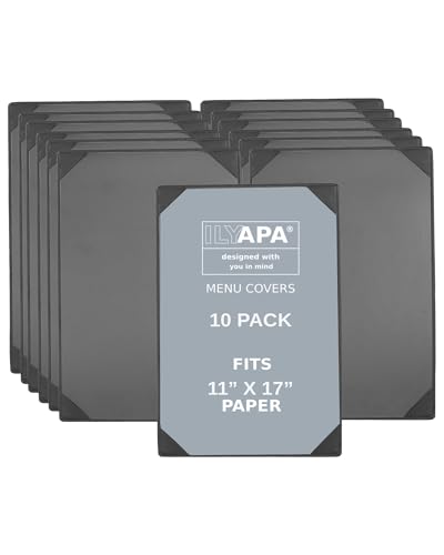 Ilyapa 10 Pack Restaurant Menu Covers 11 x 17 - Vinyl Leather Menu Holder, Single Sided Book with Corner Sleeves for Display of Wedding Menus, Weekly Kitchen Specials & Bar Drinks for Table Top - size: 11 x 17