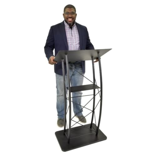 Kingdom KMLSTL Large Curved Metal Lectern, Podium or Pulpit with Durable Powder Coat Finish and a Built-in Shelf - Black - size: Design 06