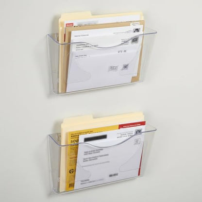 Azar Displays 250080-CLR-2PK Single Pocket Wall Mount File Holder, Clear Acrylic Vertical File Organizer for Office, Home, and School, Clear (2-Pack) - color: Clear, style: Horizontal