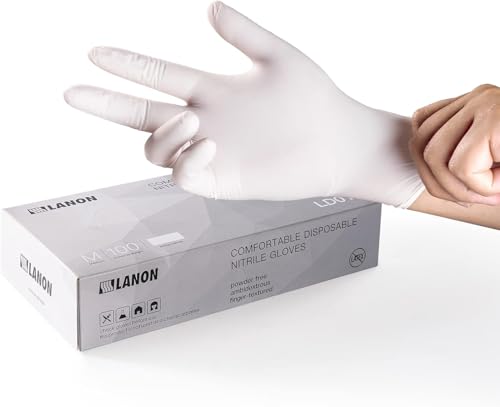 LANON Food Safe White Disposable Nitrile Gloves,Cooking Gloves,Large - size: Large (Pack of 100)
