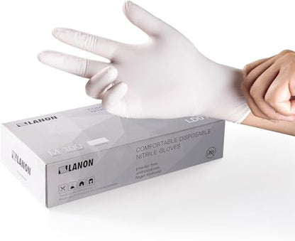 LANON Food Safe White Disposable Nitrile Gloves,Cooking Gloves,Large - size: Large (Pack of 100)