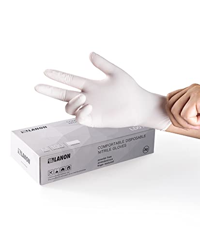 LANON Food Safe White Disposable Nitrile Gloves,Cooking Gloves,X-Large - size: X-Large (Pack of 100)