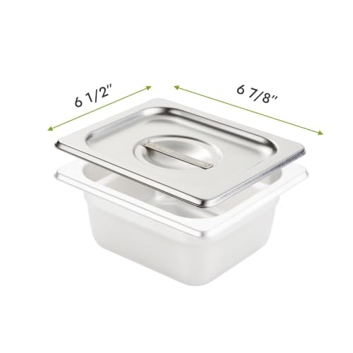HECMAC 6-Pack 1/6 Size Hotel Pan Cover,Stainless Steel Solid Steam Table Catering Food Pan Lid with Handle, 23 Gauge - size: 1/6 Size, Plain Lid
