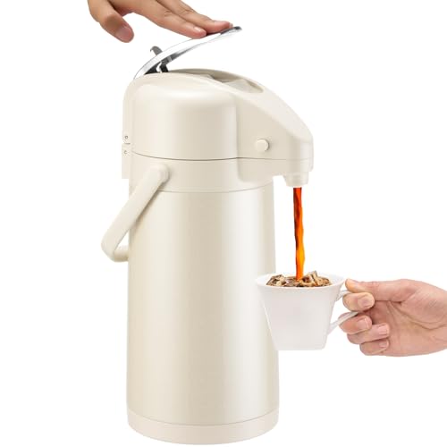 PARACITY Coffee Dispenser with Pump, Airpot Coffee Carafe, 84.5 oz, White - color: White