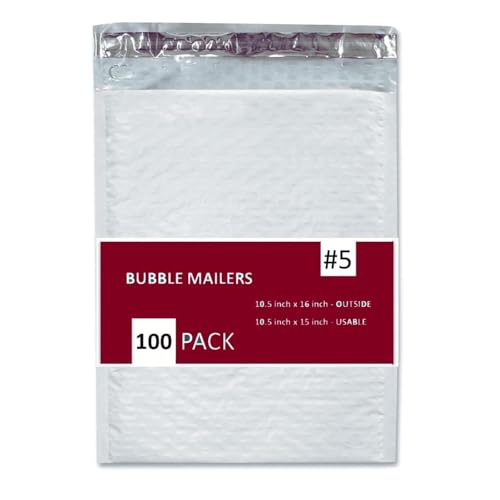 100 PC #5 10.5x16" Inches 100 Pack Inches Poly Bubble Mailers Shipping Padded Envelopes Self Seal Waterproof Cushion Envelope #5 - size: 10.5x16" 100PC