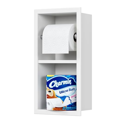 Qeke Recessed Toilet Paper Holder, Dual Rolls Tissue Toilet Holder, White - color: Matte White