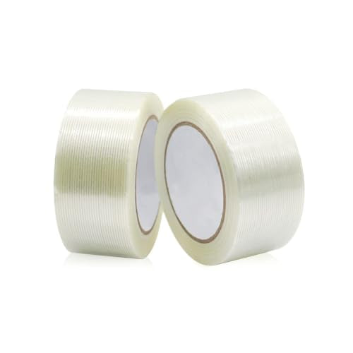 Filament Reinforced Strapping Tape 2 Roll 2 Inch x 35 Yards 5.5 Mil Heavy Duty Transparent Reinforced Fiberglass Tape
