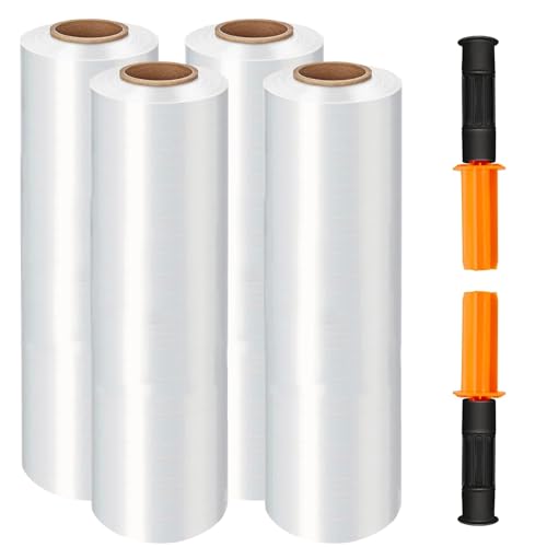 Stretch Wrap Film, 15" x 1000Ft Shrink Wrap Roll with Handles,60 Gauge Stretch Wrap Industrial Strength, Plastic Wrap for Pallet Wrapping Shipping Moving and Surface Protection (4 Pack-15"-60 Gauge) - size: 4 Pack-15"-60 Gauge