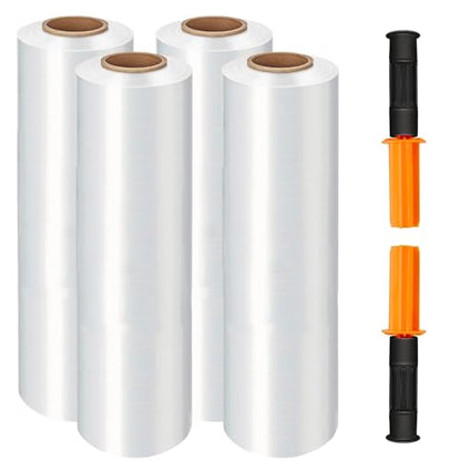 Stretch Wrap Film, 15" x 1000Ft Shrink Wrap Roll with Handles,60 Gauge Stretch Wrap Industrial Strength, Plastic Wrap for Pallet Wrapping Shipping Moving and Surface Protection (4 Pack-15"-60 Gauge) - size: 4 Pack-15"-60 Gauge