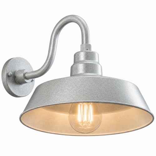 14in. Galvanized Finish Outdoor Gooseneck Barn Light, 5000K Cool White - color: Galvanized (1 Pack), size: 10 in Gooseneck Arm