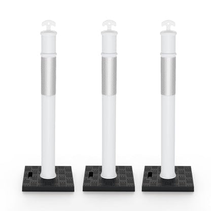 BATTIFE 45 Inch Traffic Safety Cones Delineator Posts with Base White 3 Pcs - color: White