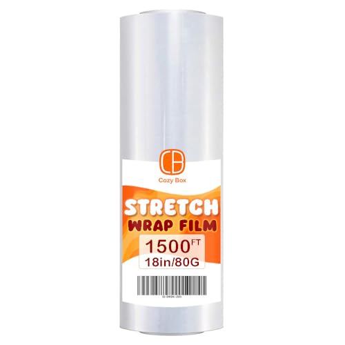 1 Roll 18in Stretch Film Wrap 1500ft 80 Gauge Heavy Duty Clear Plastic Roll Industrial Strength Durable Cling Wrap Moving Packing Pallet Wrap Shrink Wrap Roll (1, 1500ft)