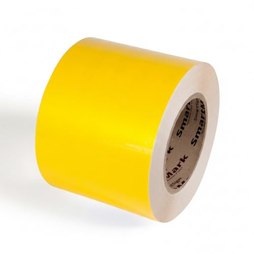 SmartSign Yellow Floor Marking Tape, 4" Wide x 100' Long Roll, Durable Polyester, Laminated Protection - Non-Abrasive, Adhesive Safety Tape for Warehouses, High Traffic/Forklift Areas, Removable - color: Yellow, size: 4"