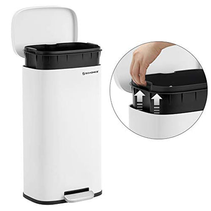 SONGMICS 8 Gallon (30 L) Trash Can, Stainless Steel, Step-On Pedal - color: White, size: 8 Gal.