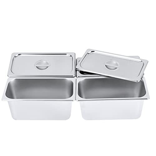 4 Pack Stainless Steel Hotel Pans, Half Size 6" Deep Commercial Food Pans With Lid Catering Food Storage Metal Pan Chafing Dishes Dinner Buffet Server for Food Prep Restaurant (12.8" x 6.9" x 6") - size: 12.8" x 6.9" x 6"