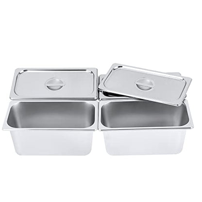 4 Pack Stainless Steel Hotel Pans, Half Size 6" Deep Commercial Food Pans With Lid Catering Food Storage Metal Pan Chafing Dishes Dinner Buffet Server for Food Prep Restaurant (12.8" x 6.9" x 6") - size: 12.8" x 6.9" x 6"