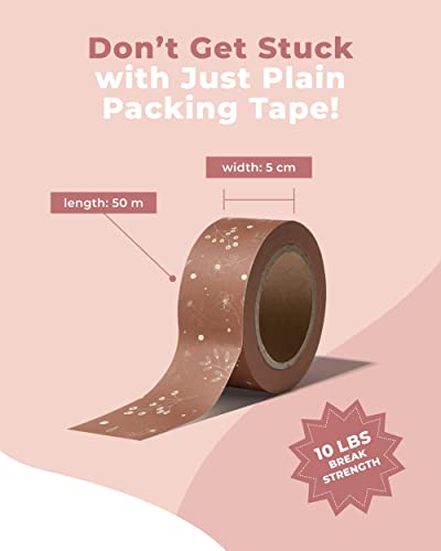 Impack Water Activated Tape - Packing Tapes for Sealing Boxes and Cartons - Gummed Tape for Mail Boxes or Gift Boxes - Biodegradable Paper Shipping Tape for Small Business (Rosy Brown 164ft - 50m) - color: Rosy Brown Floral