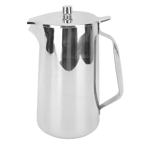 Stainless Steel Pitcher, 2L Coffee Pitcher Metal Water Pitcher Large Capacity Water Kettle with Lid Juice Cold Beverage Jug for Home Restaurant