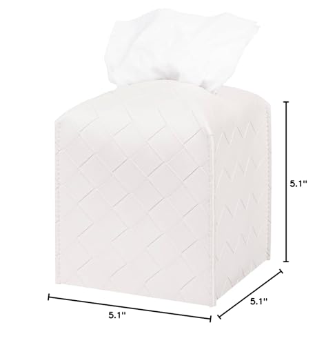 Tissue Box Cover PU Leather Tissue Holder Square Organizer Dispenser for Bathroom, Bedroom, Vanity Countertop, Office, Car, Griege