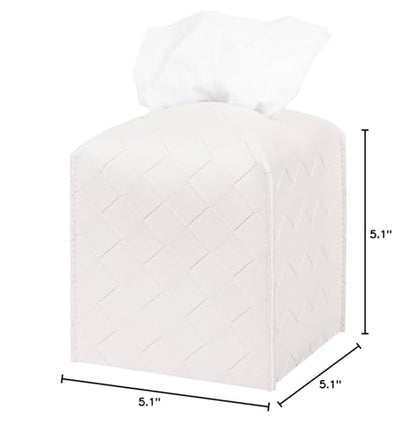 Tissue Box Cover PU Leather Tissue Holder Square Organizer Dispenser for Bathroom, Bedroom, Vanity Countertop, Office, Car, Griege