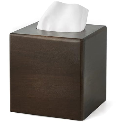 Mkono Tissue Box Cover Square, Rustic Wood Open-Bottom Holder, Dark Brown - color: Dark Brown