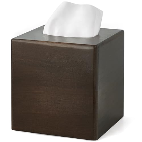 Mkono Tissue Box Cover Square, Rustic Wood Open-Bottom Holder, Dark Brown - color: Dark Brown