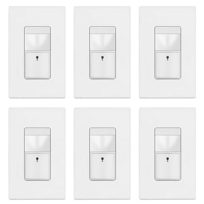 TOPGREENER Motion Sensor Light Switch, No Neutral Required, White, 6 Pack - color: White, size: 6 Pack