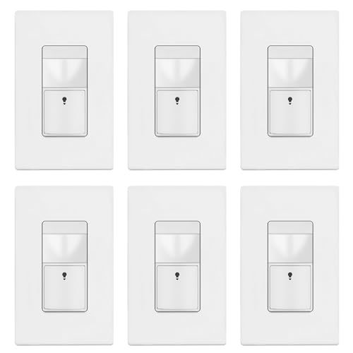 TOPGREENER Motion Sensor Light Switch, No Neutral Required, White, 6 Pack - color: White, size: 6 Pack
