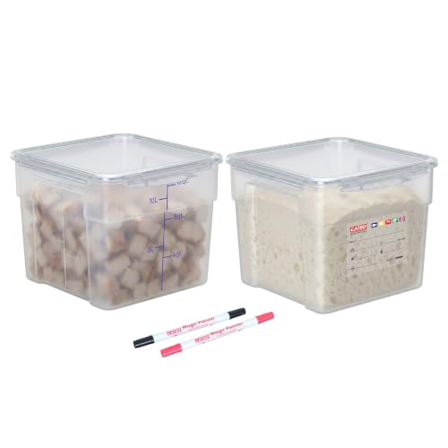 2 Pack 12 QT BPA-Free Translucent Polypropylene Food Storage Containers, Airtight Lids, Stackable Commercial Ingredient Containers for Bulk Dry Goods - size: 2 X 12.0(QT)