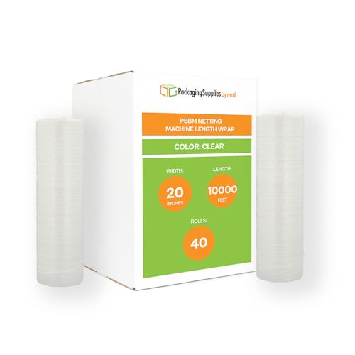 PSBM 40 Rolls 20 Inch x 10000 Feet Machine Pallet Netting Vented Stretch Film/Wrap, Industrial Strength Clear Shrink Plastic Wrap for Moving, Packing, Shipping of Frozen Food and Plants - size: 20 Inch x 10000 Feet, style: 48 Rolls