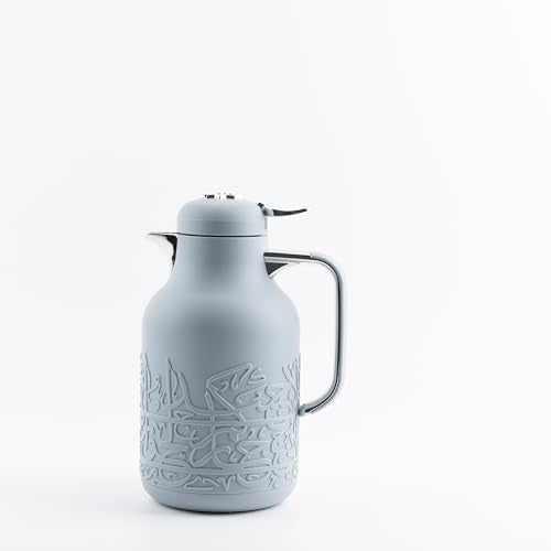 Jiwar Vacuum Flask 1 Liter Double Wall Insulation Keeps Drinks Hot or Cold Sleek Design Premium Thermos for Home Travel or Adventure By Otantik Home (Haze Blue & Silver) - color: Haze Blue & Silver