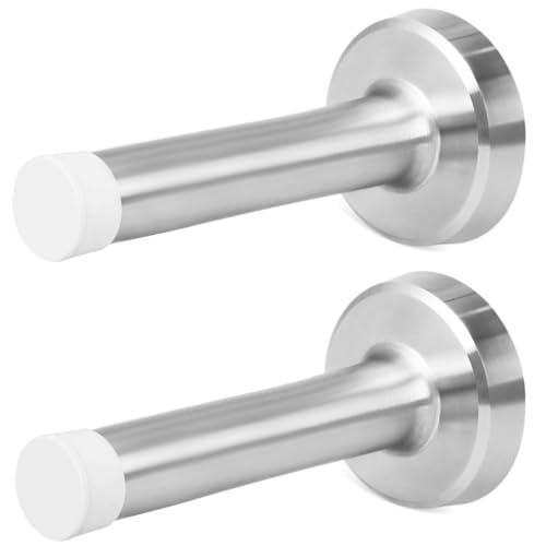 Door Stop 3.5 Inch, 2 Pack Brushed Nickel Door Stopper, Wall Mounted, Modern Commercial Stainless Steel Doorstop Wall Protector with Sound Dampening Door Bumper, Silver - color: Brushed Nickel