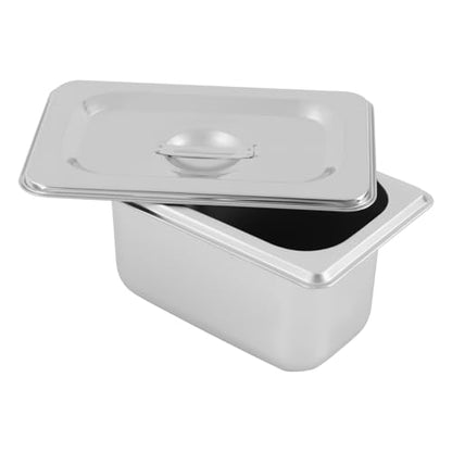 6 Pack Stainless Steel Hotel Pans with Lids, 1/9 Size or 1/4 Size Commercial Metal Food Catering Trays for Steam Table, Buffet Serving, Food Storage & Preparation (1/9 Size 2.7Qt) - size: 1/9 Size 2.7Qt