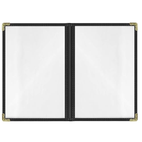Menu Covers 5.5"x8.5" 25 Pack - Black 2-Page 4-View Side-Loading Metal Corners for Restaurants - color: 25 Pack Black, size: 2 Pages /4 Views-5.5"x8.5"