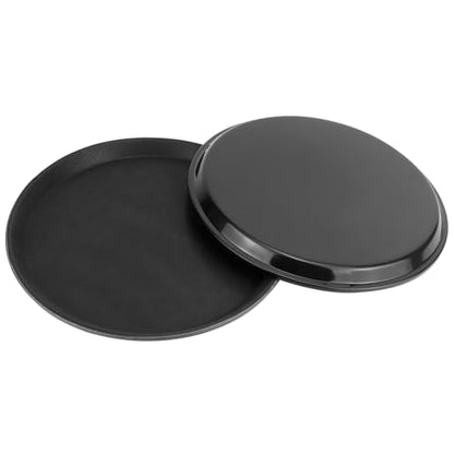 QWORK 11" Round Restaurant Serving Tray, 6 Pack Non-Slip Tray, Black Plastic Meals Server Tray