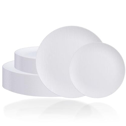 32pcs White Hard Plastic Plates Reusable Dinnerware Dish Set - color: White