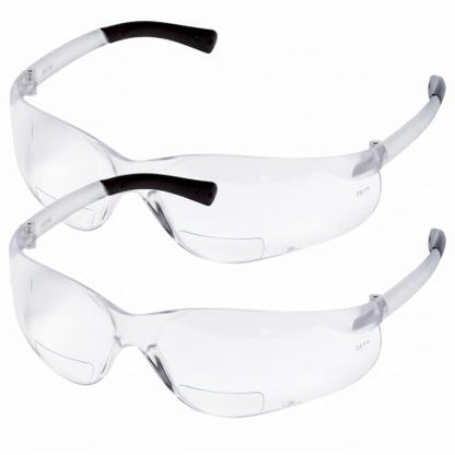 MCR Safety BearKat Magnifier Safety Glasses BKH20 Duramass Hard Coated Polycarbonate Lenses, Clear Lenses, Clear Frame with Clear Temple, Soft Nose Piece (Pack of 2) - color: Clear Lens, size: 2.0 Diopter (Pack of 2)