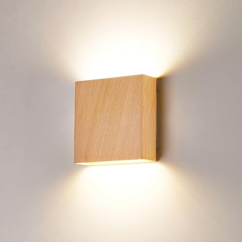Natural Wood Grain Indoor Outdoor Up and Down Wall Sconce, 5%-100% Dimmable 18W, 5CCT (2700K-5000K), Modern Lighting for Living Room/Porch, CRI90+, 120V-277V, ETL FCC Certified - color: Natural Wood, size: 1pack