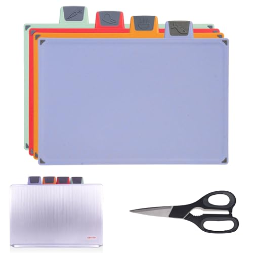 4-Piece Non-Toxic Cutting Board Set 12"L x 9"W with Premium Scissors and Holder (Tall Silver) - color: Tall Silver