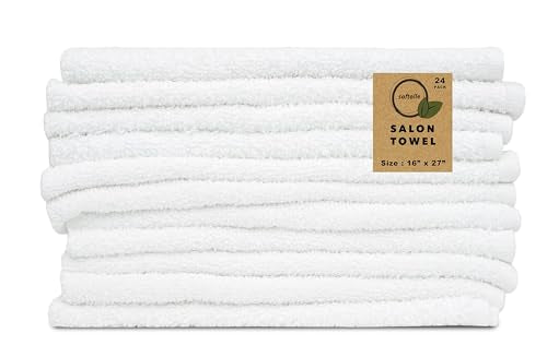 Salon Towels – Pack of 24 (16"x27") 100% Cotton Ring Spun – Ultra Soft, Highly Absorbent Hand Towels – Bulk for Spa, Gym & Salon (White, Salon Towels – Pack of 24 (16"x27") - color: White