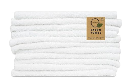 Salon Towels – Pack of 24 (16"x27") 100% Cotton Ring Spun – Ultra Soft, Highly Absorbent Hand Towels – Bulk for Spa, Gym & Salon (White, Salon Towels – Pack of 24 (16"x27") - color: White