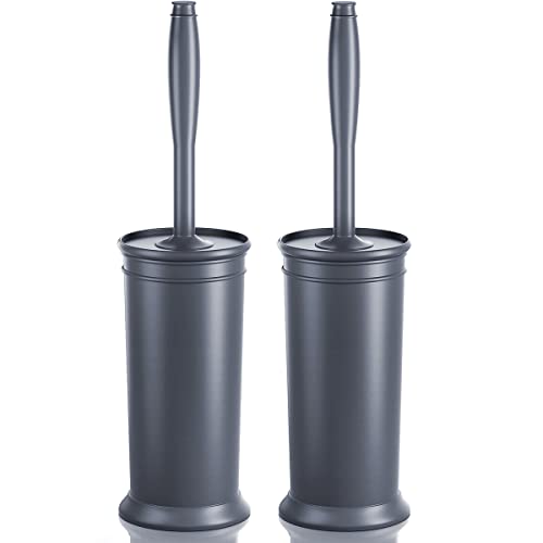 Toilet Brush and Holder 2 Pack, Toilet Bowl Brush with Extra Long Handle, Toilet Scrubber and Covered Holder, Toilet Brushes for Bathroom-Space Saving, Covered Brush, Durable, Deep Cleaning(Grey) - color: Gray