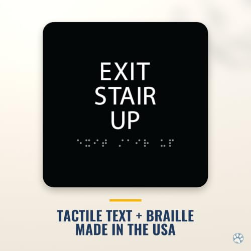 Alpha Dog Exit Stair Up Sign, 6x6 ADA Braille Sign, Black - color: Black, size: Exit Stair Up