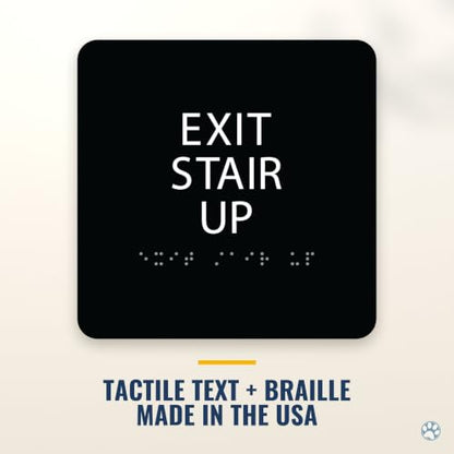 Alpha Dog Exit Stair Up Sign, 6x6 ADA Braille Sign, Black - color: Black, size: Exit Stair Up