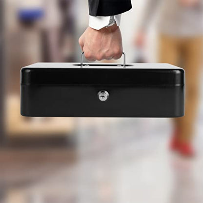 Sumerfnt Cash Box with Money Tray and Lock Money Box for Cash, Metal Locking Cash Box - 11.8" x 9.4" x 3.54" Black - color: Black