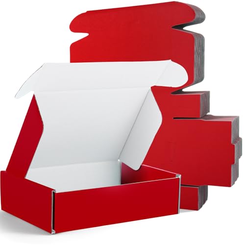 Spakon 50 Packs Shipping Boxes, Cardboard, Red, 9x 6 x 2.36 Inches - color: Red, size: 9 x 6 x 2.36 Inches