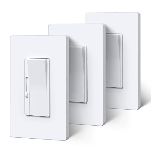 BESTTEN 3 Pack Slide Dimmer Light Switch, Single Pole or 3 Way, White